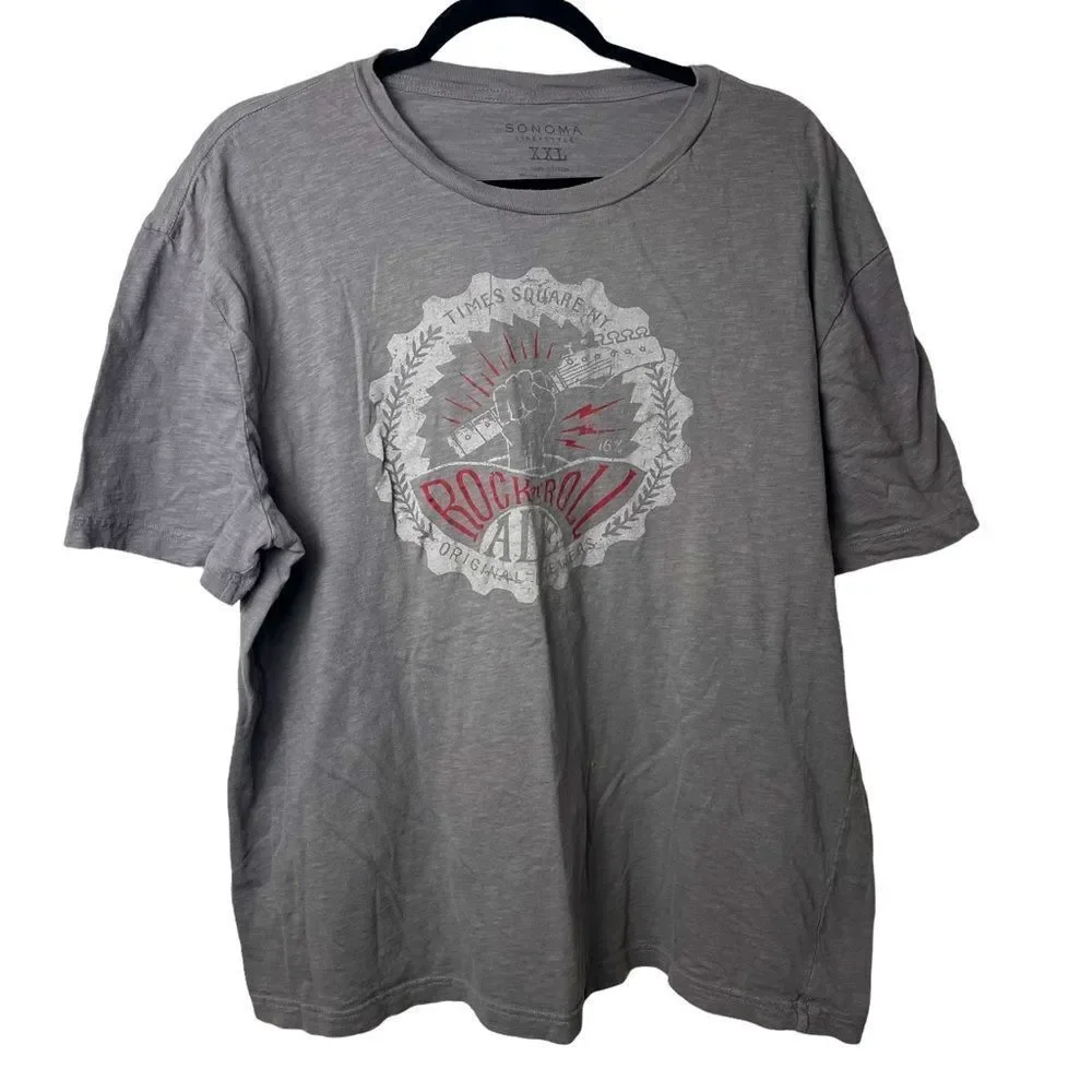 Sonoma Solid Gray Times Square NY Rock N’ Roll 100% Cotton Tee Shirt size XXL
